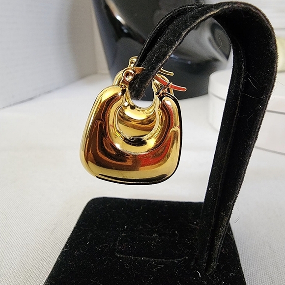 Gold Stainless Steel Chunky Square Hoop Earrings - Picture 4 of 8